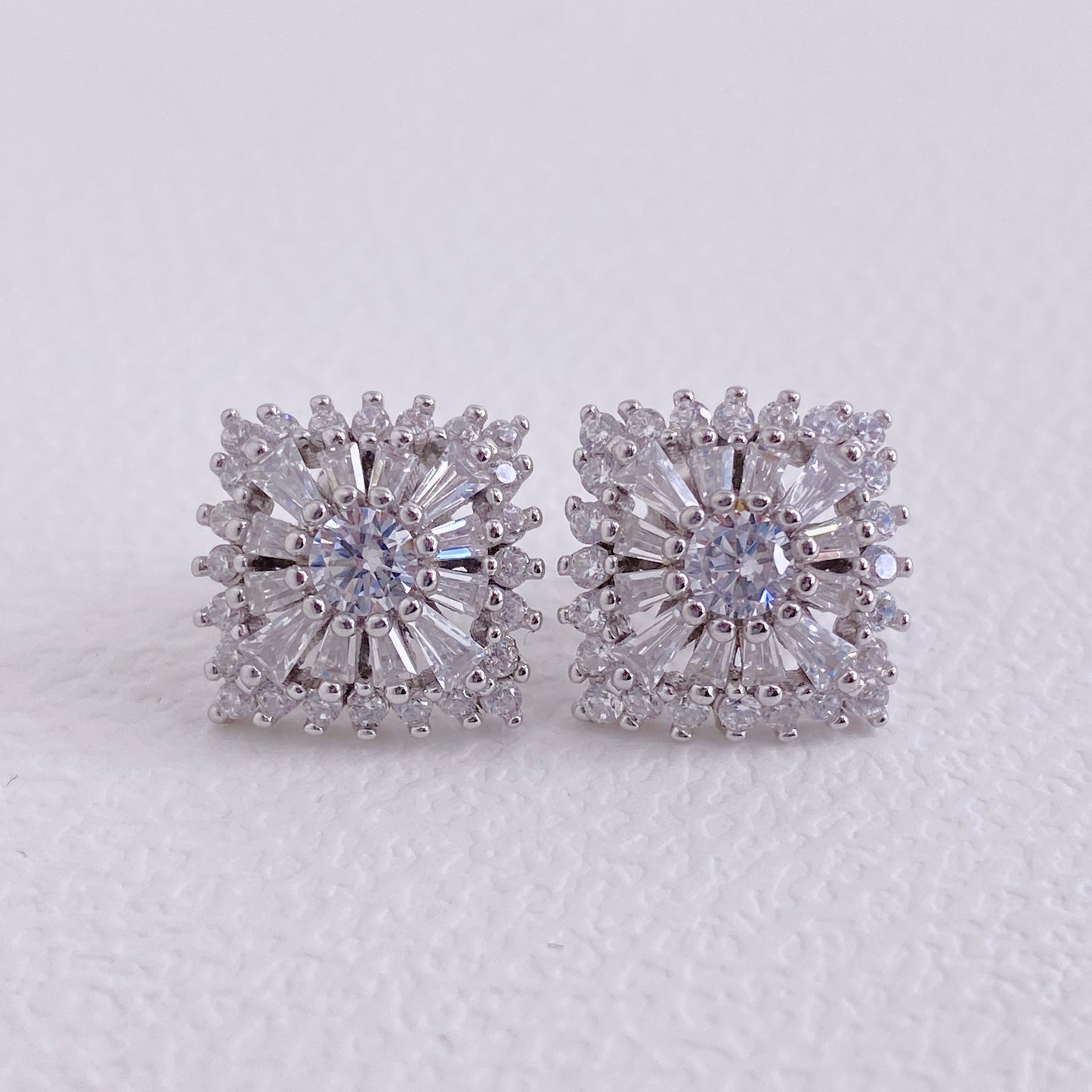 Square Baguette Halo Studs and Pendant Set