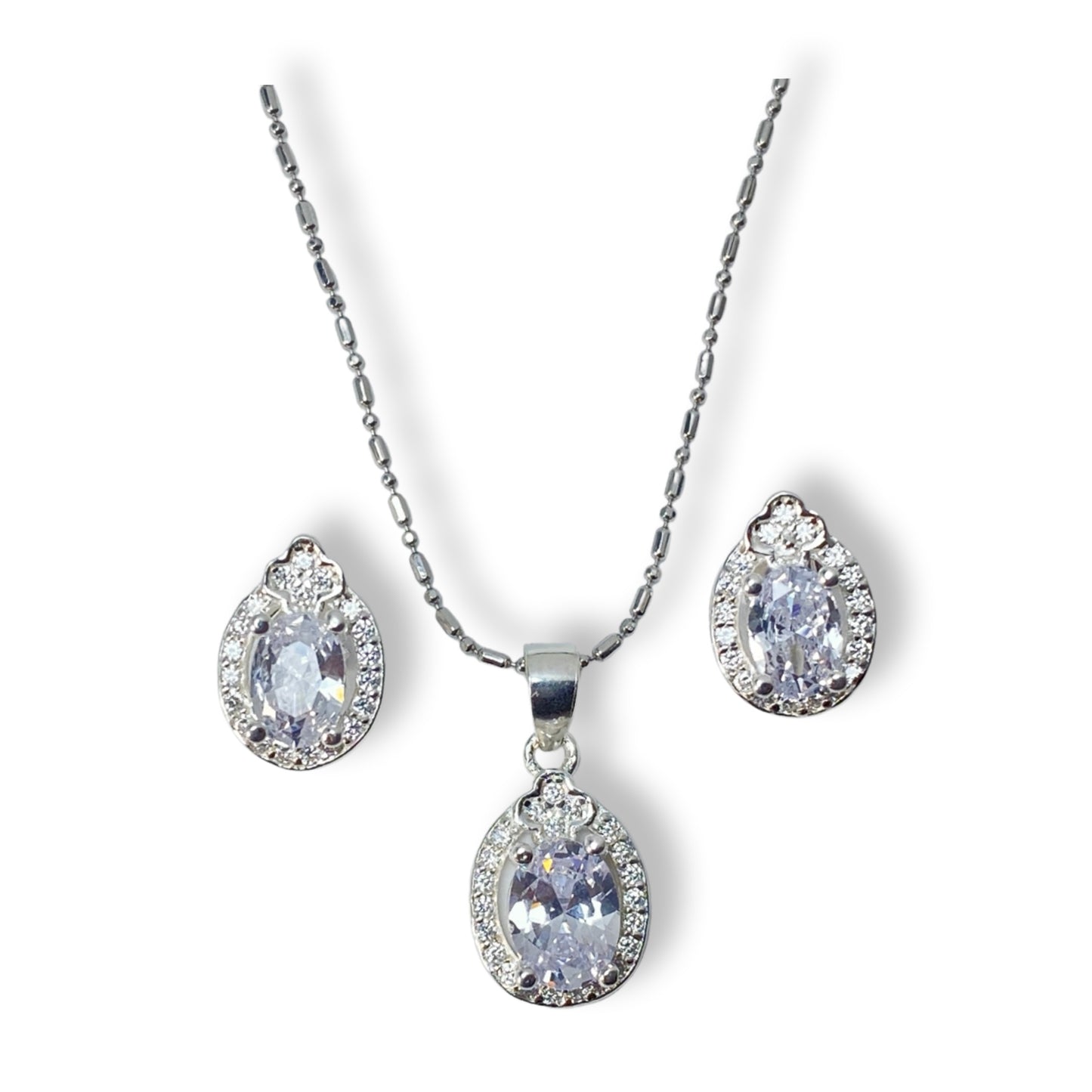 Sparkling Teardrop Halo Studs and Pendant Set