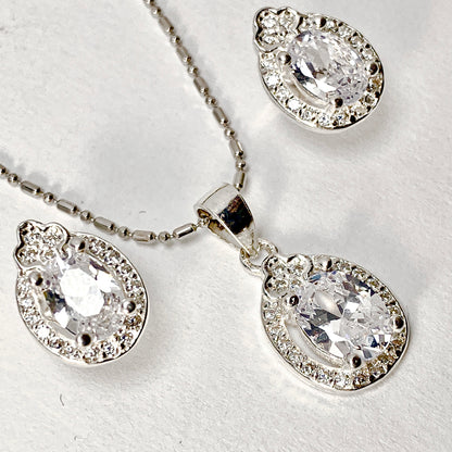 Sparkling Teardrop Halo Studs and Pendant Set