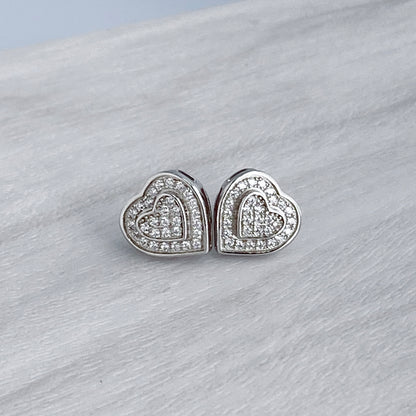 Two Row Iced Heart Studs