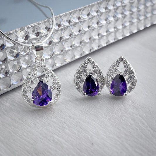 Mystic Purple Teardrop Halo Stud