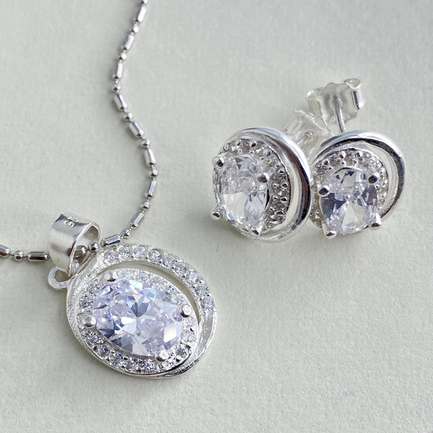 Eclipse Oval Halo Stud and Pendant Set