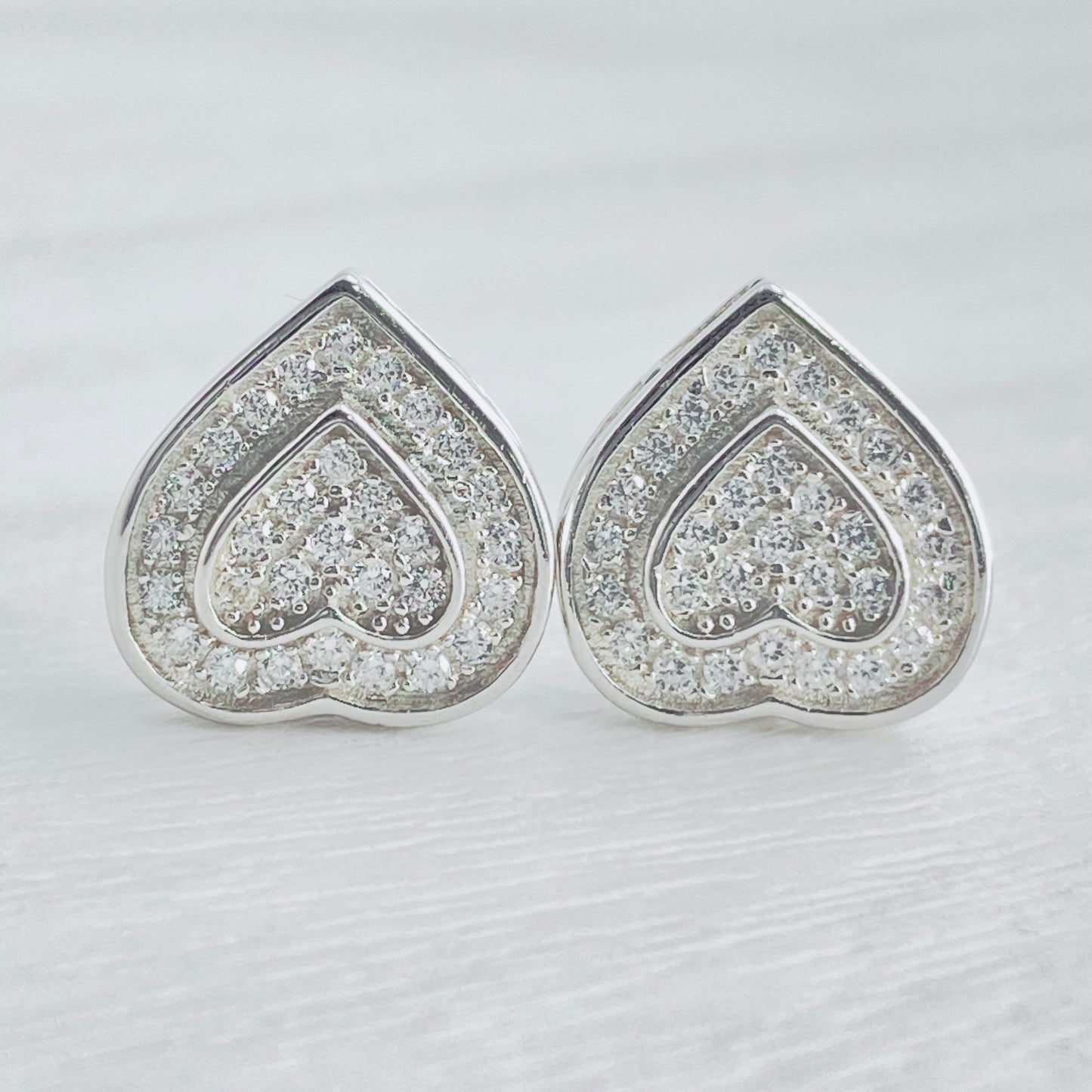 Two Row Iced Heart Studs