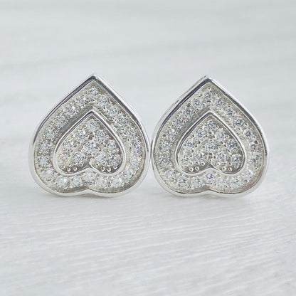 Two Row Iced Heart Studs