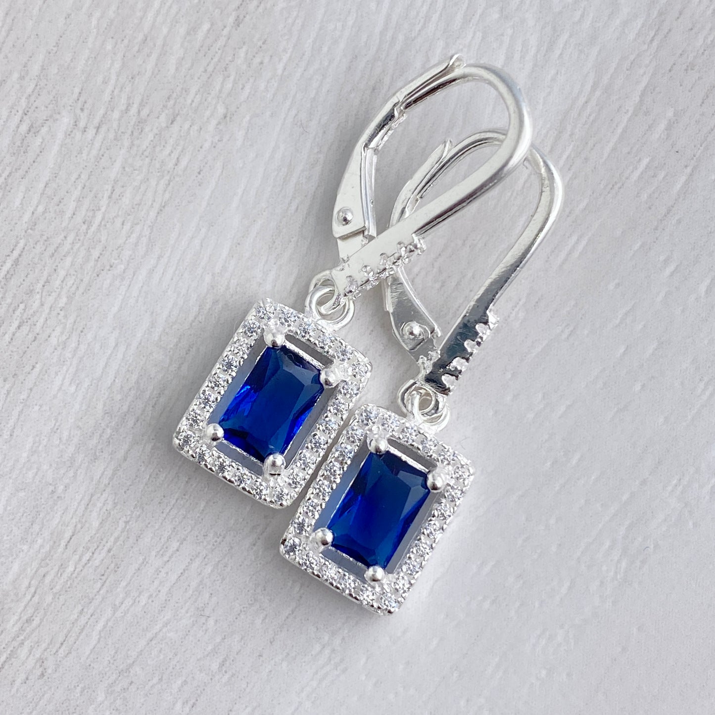 Deep Blue Rectangular Halo Drops